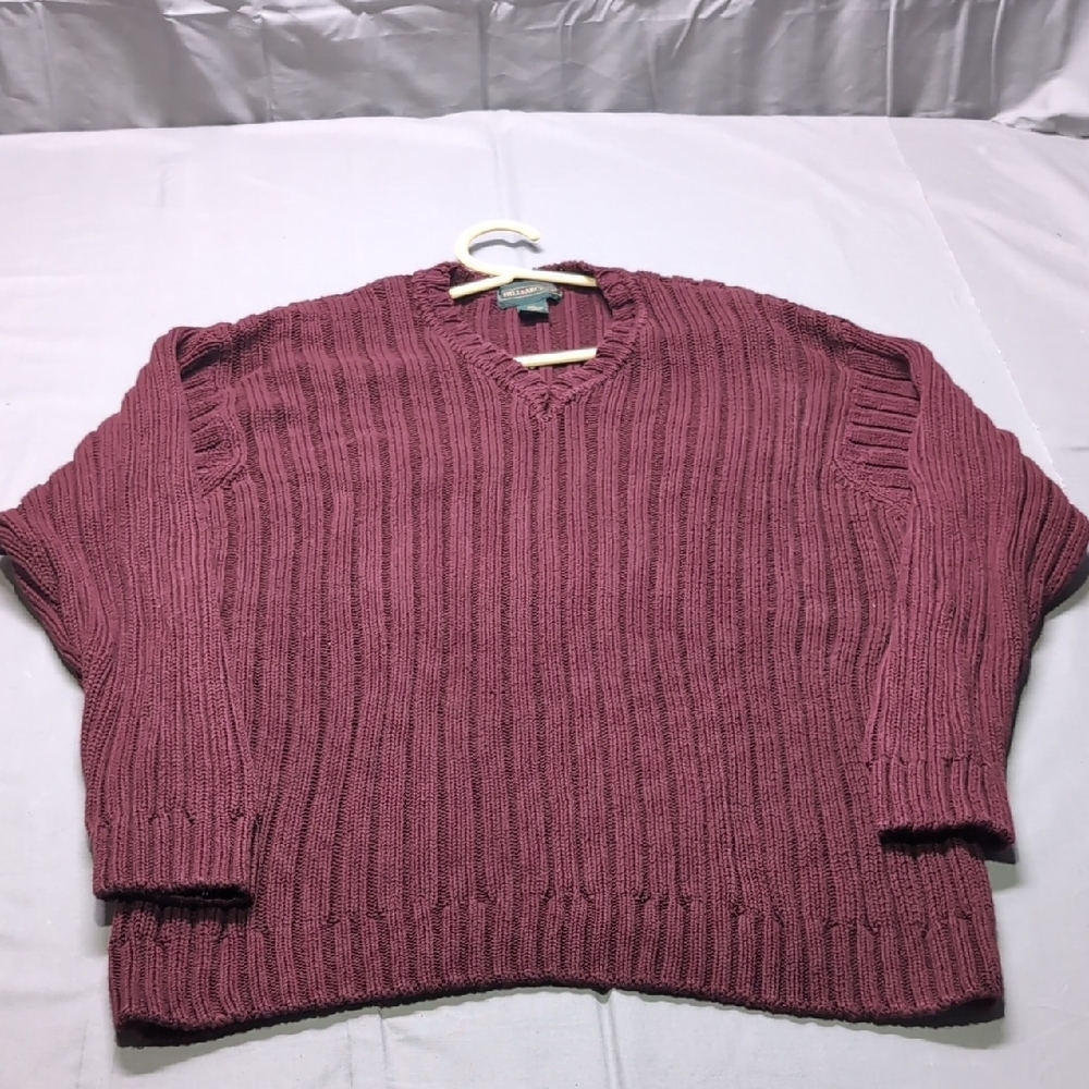 Hill & Archer Mens XXL Burgundy 100% Cotton Ribbed V-Neck Pullover Sweater